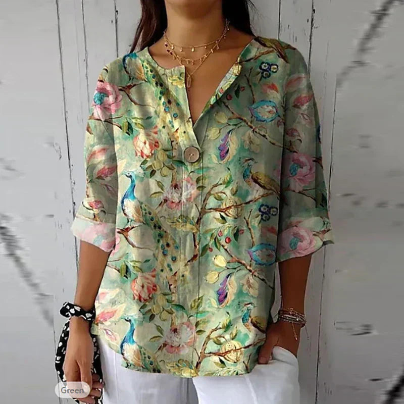 Leah – Soft Floral Retro Blouse