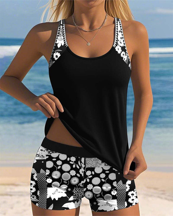 Tessa – Floral Tankini & Shorts Set