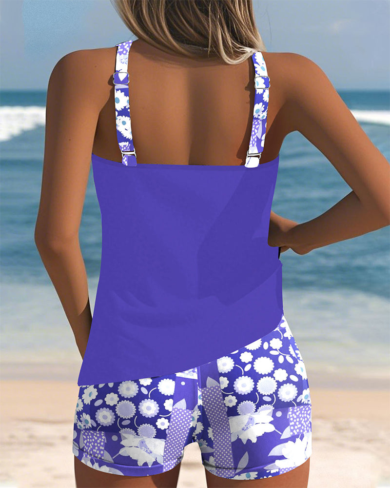 Tessa – Floral Tankini & Shorts Set