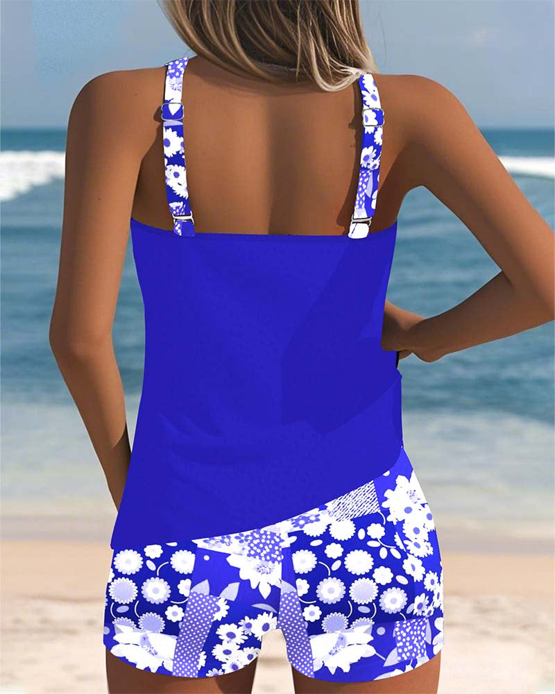 Tessa – Floral Tankini & Shorts Set
