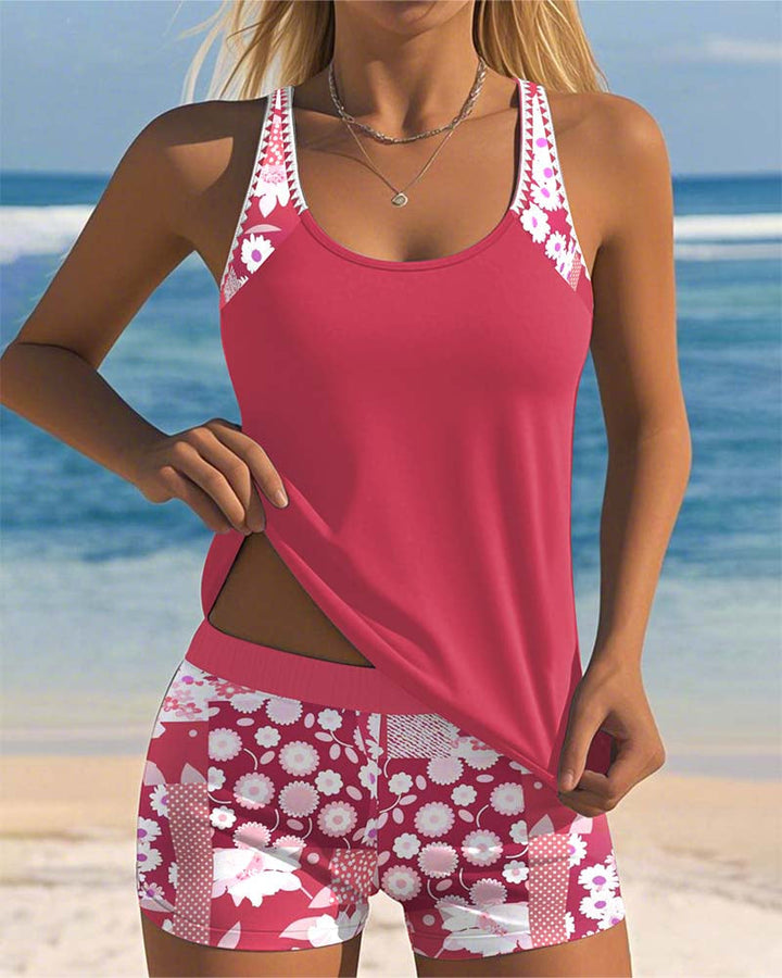 Tessa – Floral Tankini & Shorts Set