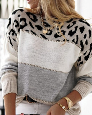 Bella - Colourblock Leopard Sweater